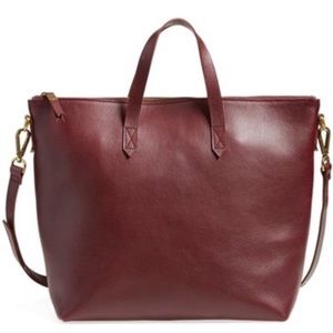 Burgundy zip medium leather tote